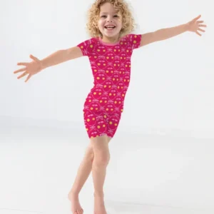 Cherry Baseball Softball Mom and Girl Matching Bamboo Two Piece Short Sleeve Shorts Pajama Set