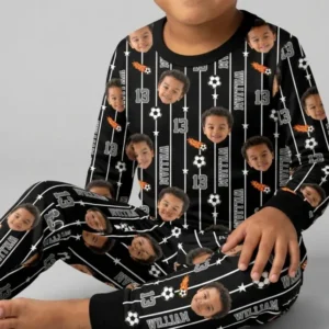 Custom Photo Name & Number For Baseball, Softball, Soccer, Football Lover Bamboo Two Piece Long Sleeve Pajama Set