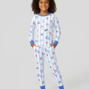Red, White & Beachy Family Matching Bamboo Two Piece Long Sleeve Pajama Set
