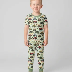 Personalized Monster Truck Bamboo Two Piece Short Sleeve Pajama Set