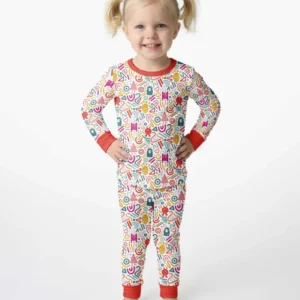 Rainbow Monster Party Bamboo Two Piece Long Sleeve Pajama Set