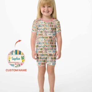 Personalized Book Lover Bamboo Two Piece Short Sleeve Shorts Pajama Set