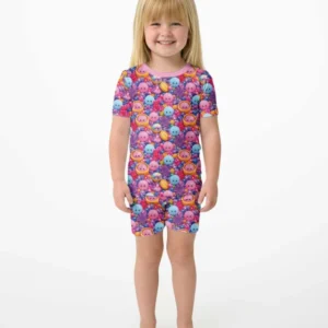 Rainbow Glitter Dumplings Bamboo Two Piece Short Sleeve Shorts Pajama Set