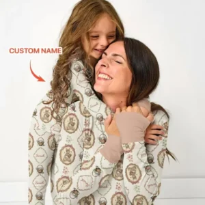 Vintage Bunny Easter Custom Name Mommy & Me Matching Bamboo Women Pajama Set