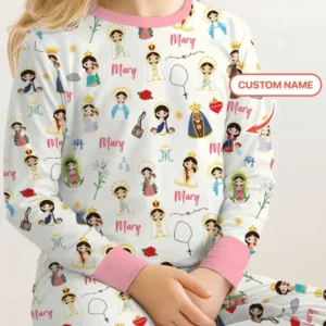 Custom Name Mother Mary Bamboo Two Piece Long Sleeve Pajama Set