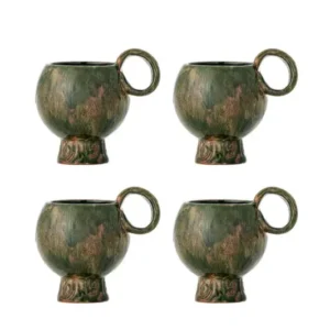 Tassen-Set „Elane“ – Grünes Steingut (4-teilig)