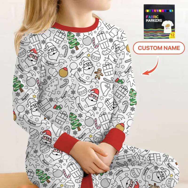 Joyful Doodle Christmas Colorable Bamboo Two Piece Long Sleeve Pajama Set