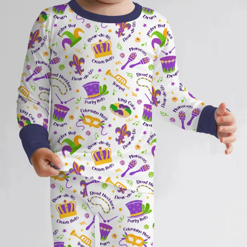 Mardi Gras Family Matching Bamboo Two Piece Long Sleeve Pajama Set