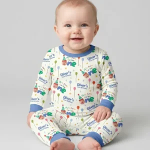 Custom Photo First Birthday Fun Bamboo Two Piece Long Sleeve Pajama Set