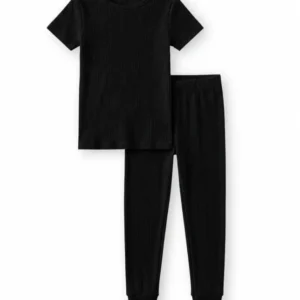 Midnight Ribbed Bamboo Two Piece Short Sleeve Pajama Set