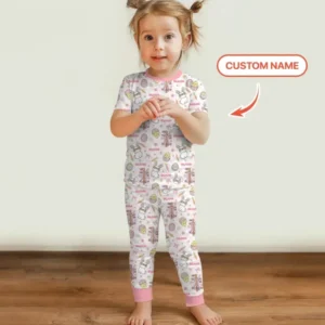 Custom Name Retro Easter Bamboo Two Piece Short Sleeve Pajama Set