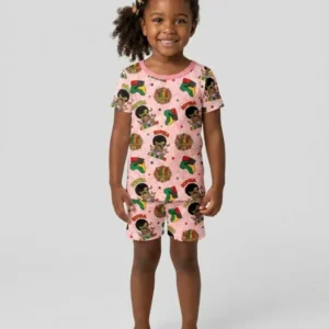 Custom Name Little Miss Juneteenth Bamboo Two Piece Short Sleeve Shorts Pajama Set