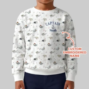 Custom Embroidered Name Little Captain of the Whale Crew Bamboo Crewneck Sweatshirt