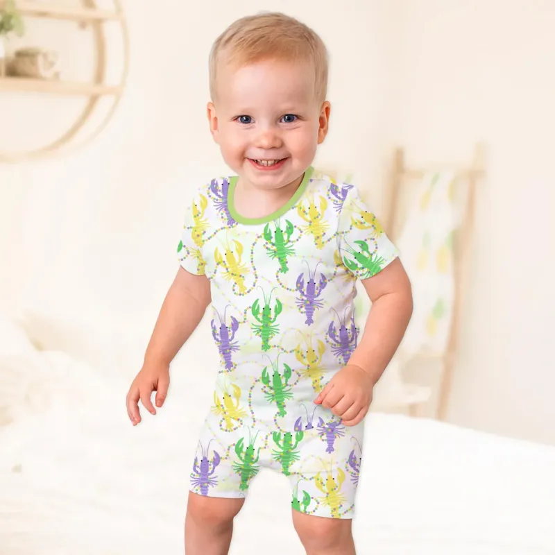 Mardi Gras Crawfish Family Matching Bamboo Two Piece Short Sleeve Shorts Pajama Set