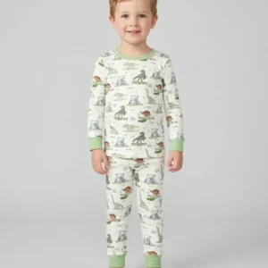 Dinos On The Green Daddy & Me Matching Bamboo Two Piece Long Sleeve Pajama Set