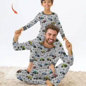Monster Truck Dirt Jam Custom Name Daddy & Me Matching Bamboo Men's Pajama Set