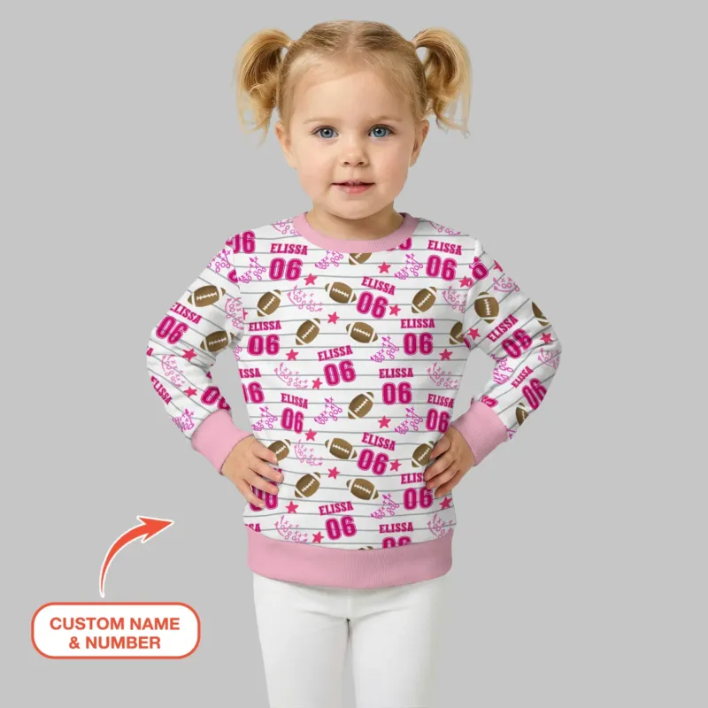 Custom Name Football Time Pink Bamboo Crewneck Sweatshirt