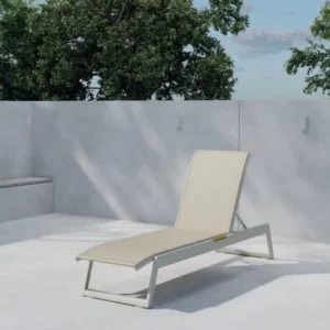 2er Set Sonnenliege Aera - Beige mit Teakholz-Details