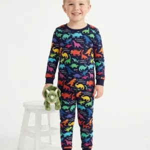 Be Strong and Courageous Dinosaur Christian Bamboo Two Piece Long Sleeve Pajama Set