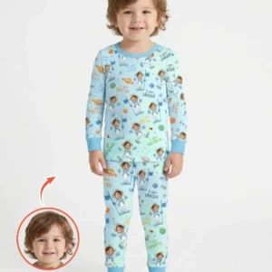 Custom Photo Kid Affirmations I Am Kind Astronaut Bamboo Two Piece Long Sleeve Pajama Set