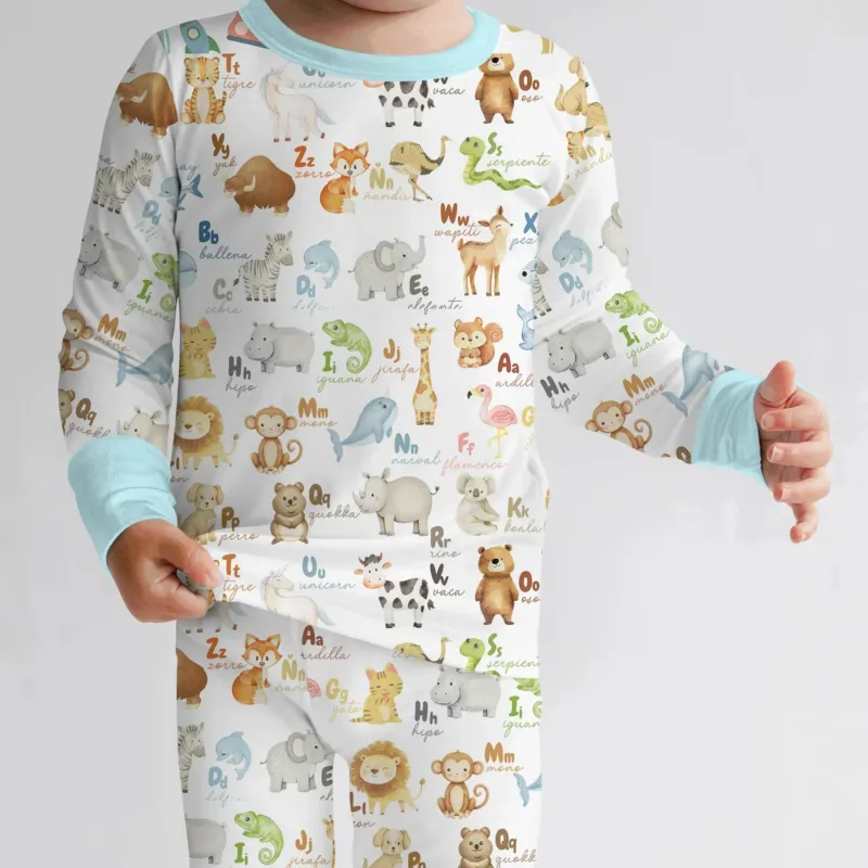Spanish Alphabet Bamboo Two Piece Long Sleeve Pajama Set