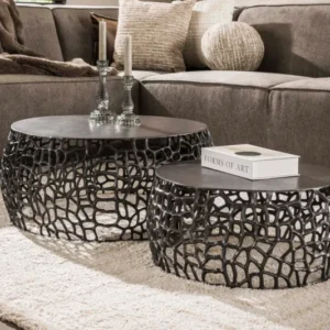 Couchtisch Marulo - 2er Set rund in schwarzer Nickeloptik