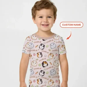 Custom Name Cute Guinea Pigs Bamboo Two Piece Short Sleeve Pajama Set
