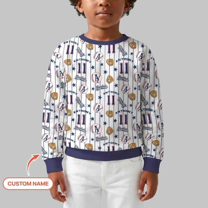 Custom Name Baseball Time Bamboo Crewneck Sweatshirt