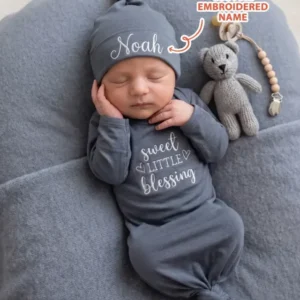 Personalized Little Blessing Embroidered Bamboo Knot Gown