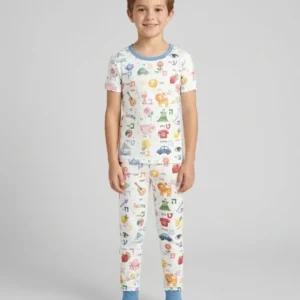 Hebrew Aleph Bet Bamboo Two Piece Short Sleeve Pajama Set