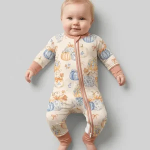 Preppy Blue and Orange Chinoiserie Pumpkin Bamboo Convertible Zippy
