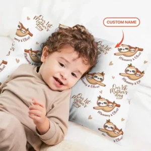 Custom Name Mama & Baby Sloth – Our First Mother’s Day 2026 Bamboo Pillow Case