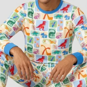 Rainbow Dino Friends Family Matching Bamboo Men's Pajama Set