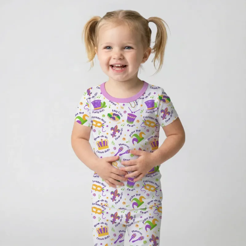 Mardi Gras Family Matching Bamboo Two Piece Short Sleeve Pajama Set