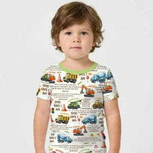 Bible Verse Construction Trucks Bamboo Two Piece Short Sleeve Shorts Pajama Set