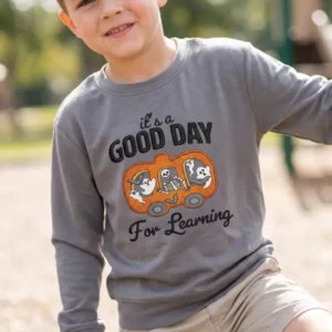 Pumpkin School Bus Embroidered Bamboo Crewneck Sweatshirt