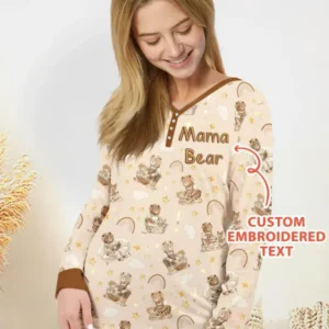 Embroidered Mama Bear and Baby Bear Bamboo Women Pajama Set