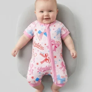 Pink Girly Patriotic Bamboo Shorty Zippy