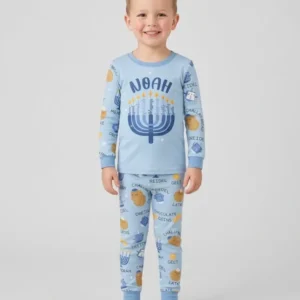 Custom Hanukkah Family Matching Bamboo Two Piece Long Sleeve Pajama Set