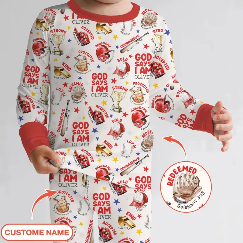 Baseball God Says I Am Custom Name Bamboo Two Piece Long Sleeve Pajama Set