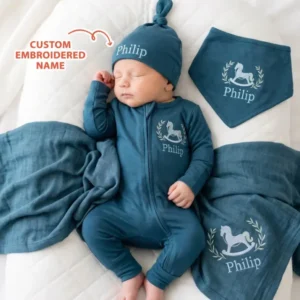 Personalized Royal Horse Embroidered Bamboo Convertible Zippy