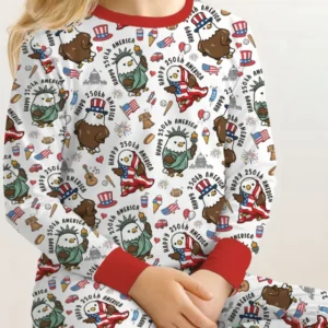 Happy 250th America Cute Patriotic Eagles Family Matching Bamboo Two Piece Long Sleeve Pajama Set