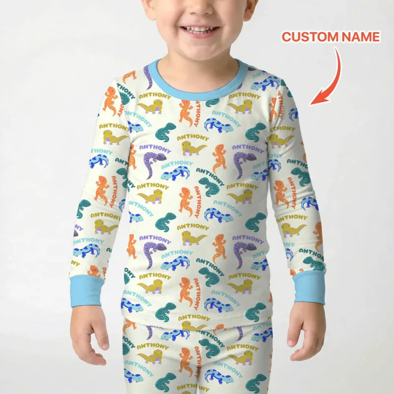Custom Name Little Salamander Bamboo Two Piece Long Sleeve Pajama Set