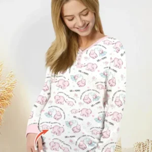 Custom Name Mother & Baby Elephant Bamboo Women Pajama Set