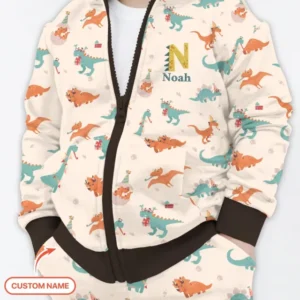 Custom Embroidered Name Dinosaurs Bamboo Zip Hoodie