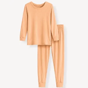 Orange Ribbed Bamboo Two Piece Long Sleeve Pajama Set