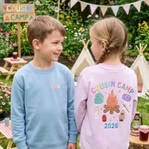 Custom Name Cousin Camp Crew Embroidered Bamboo Crewneck Sweatshirt