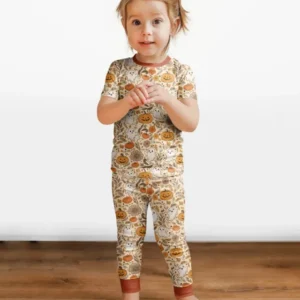 Playful ghosts - Cottage Core Halloween Bamboo Two Piece Short Sleeve Pajama Set