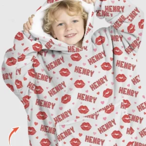 Custom Name Valentine Kiss Bamboo Blanket Hoodie
