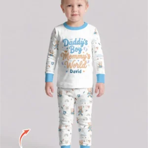 Custom Name Daddy' Boy Mommy' World Bamboo Two Piece Long Sleeve Pajama Set
